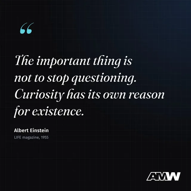 Quote from Albert Einstein: Threads post made by the AMW social media team
