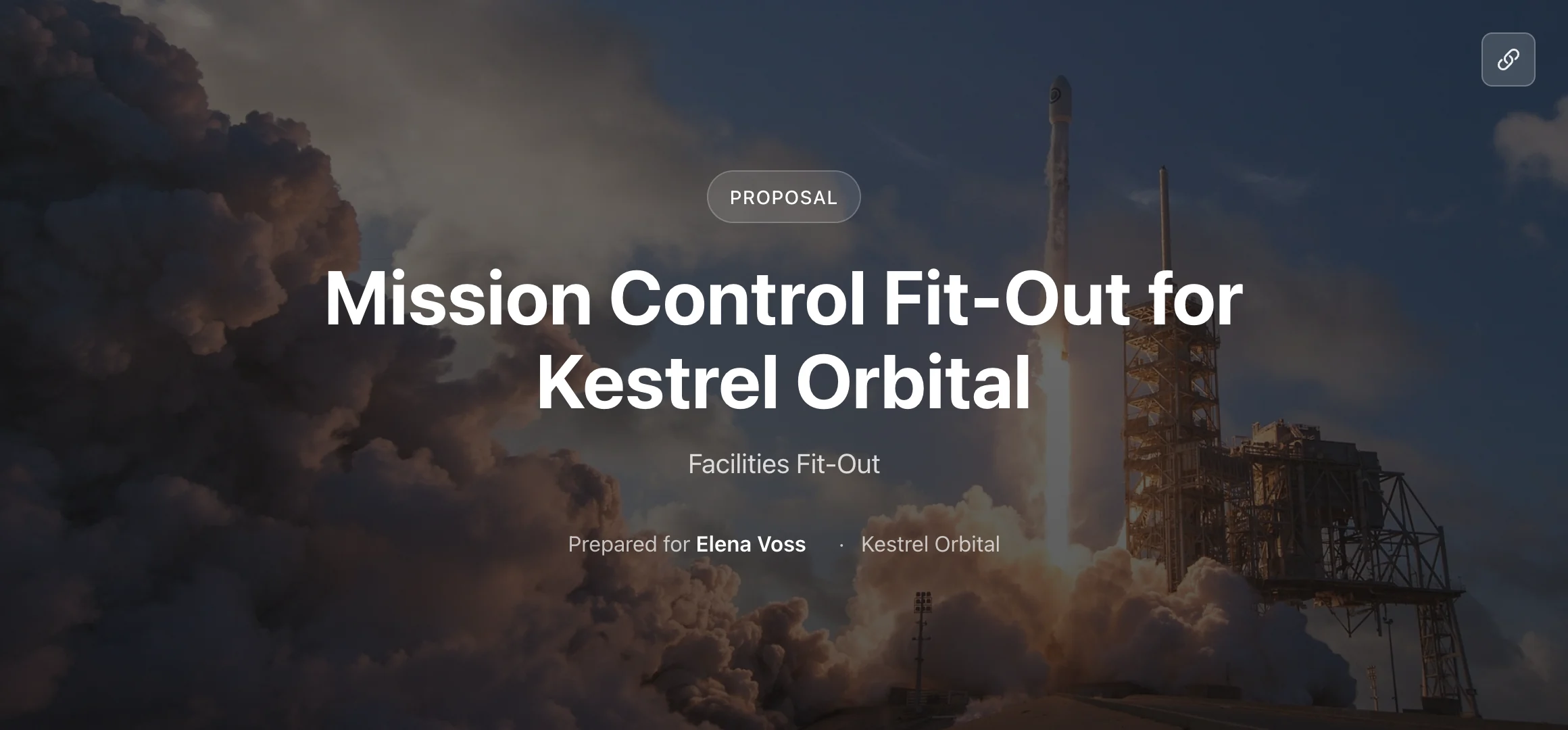 The proposal cover: Mission Control Fit-Out for Kestrel Orbital